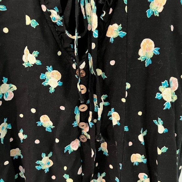 Free People Black Lemon Print Linen Like A Lady Mini Dress - Picture 10 of 12
